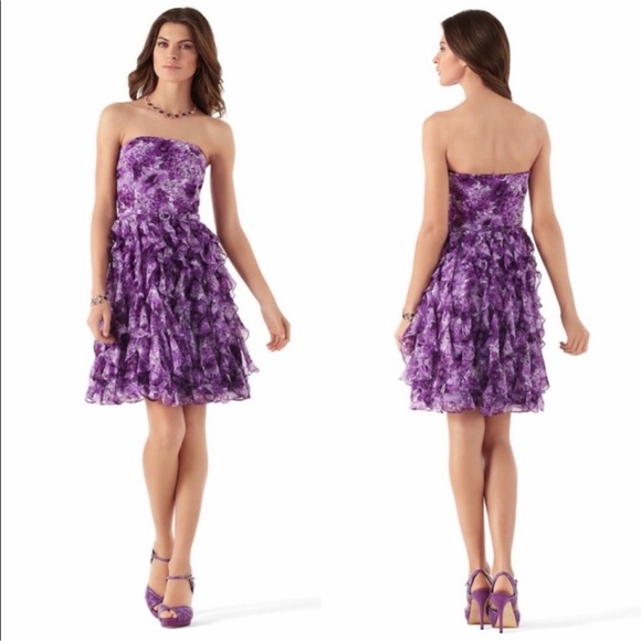 🍒🤍LAST PRICE🍒🤍 WHITE HOUSE BLACK MARKET spring cascade purple dress ✨ - Picture 2 of 16